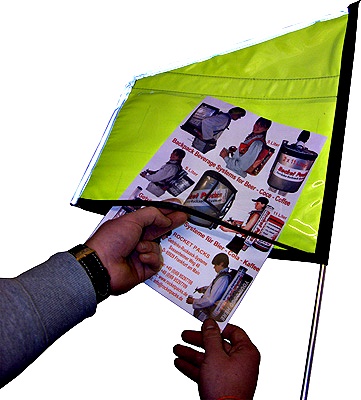 A Rocketpacks hawker tray individually decorated, for numerous promotional or sales activities.