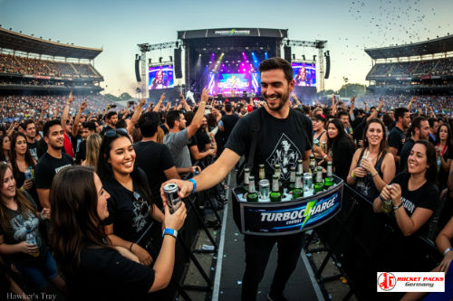 Belly tray performing mobile tasting at a Vancouver summer event with strong shopper orientation.