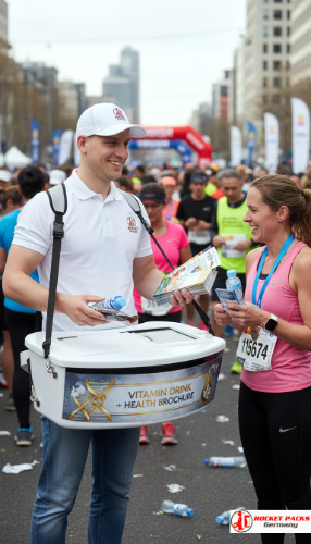 Chicago open air concert belly tray sampling activation, drink to buy tasting station, human to human marketing communication promoting professional mobile take away beverage solution.