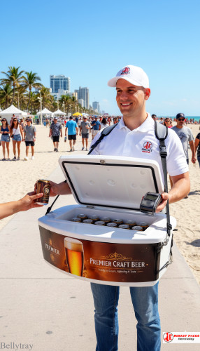 Chicago open-air cinema bellytray offering beverage service to enhance audience enjoyment and live event marketing.