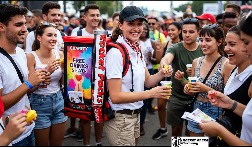 Strategically designed bellytray for cross-promotion and brand message integration within the beverage industry at a Birmingham food expo.