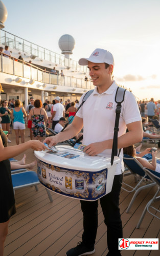 Dublin street festival mobile vending belly tray with business to business promotion, POS communication, shopper activation, tasting event and visual merchandising.
