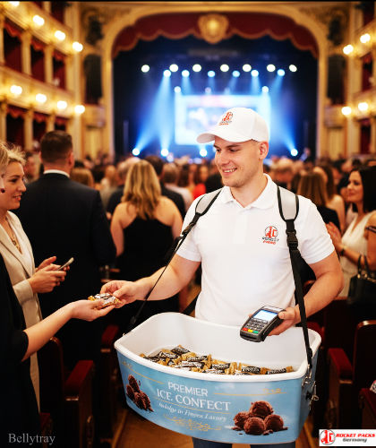 Miami Beach open-air concert bellytray providing drink sampling and on-the-go brand experience through mobile vending.