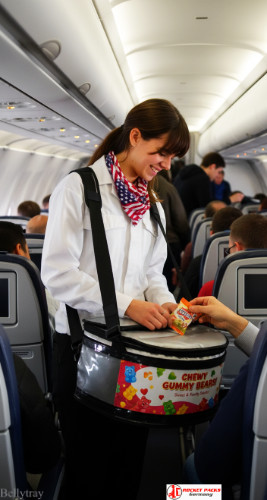 Mobile bellytray vending drinks and snacks during New York city street festival.