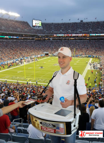 Belly tray in New York at open air beer concert festival serving beer to go with brand presence, cross promotion, mobile distribution, shopper activation and on-pack promotion content