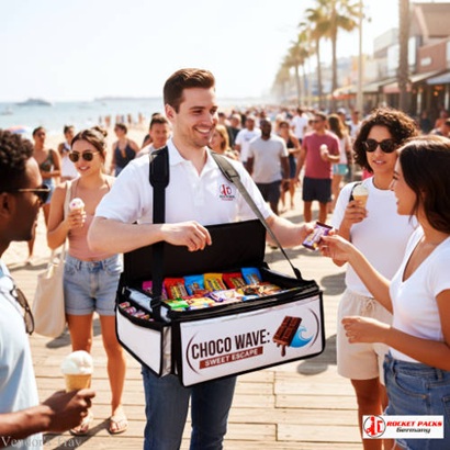 Belly tray at a Denver food-truck festival enabling open-air sampling and customer engagement.