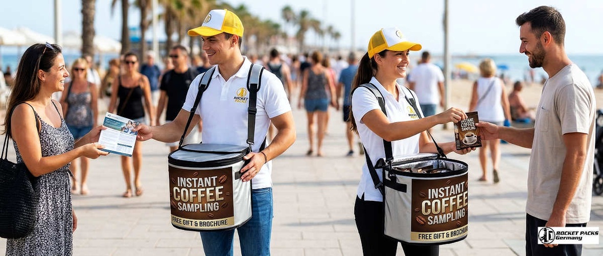 Full color logo wrap branded hawking tray for massive visibility, mobile vending solution for high-traffic street team activations.