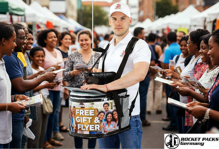 Coffee tasting promotion using a tray during a university event near Cambridge.