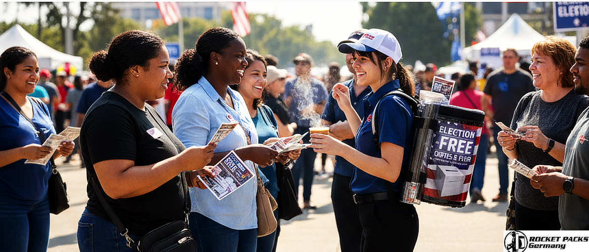 Mobile drink distribution during a community event at the Auckland waterfront.