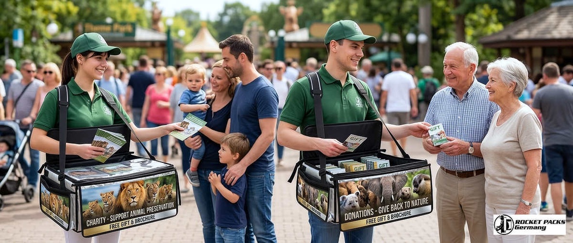 Corporate branding vendor tray for Tokyo business expos, a professional tool for distributing promotional material and samples.