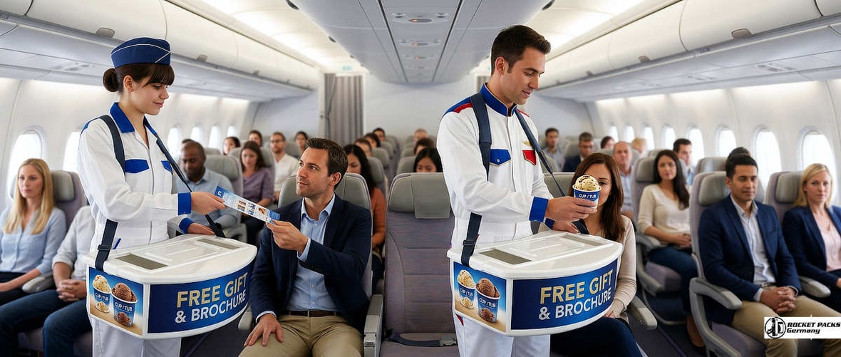 Custom branded usherette tray with full color logo wrap for Chicago trade show exhibition, driving purchase impulses through professional brand appearance.