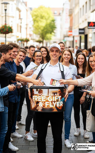 Drink sampling promotion in downtown Seattle using a portable serving tray.