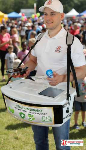 Belly tray Glasgow trade fair drink sampling campaign with customer stopper on-the-go drink service