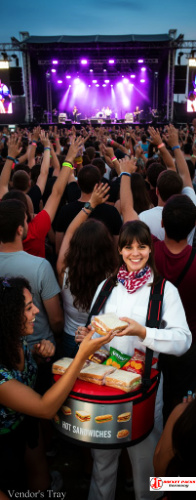 Hawker’s tray delivering coffee-to-go at a Liverpool dockside event with high audience catering engagement.