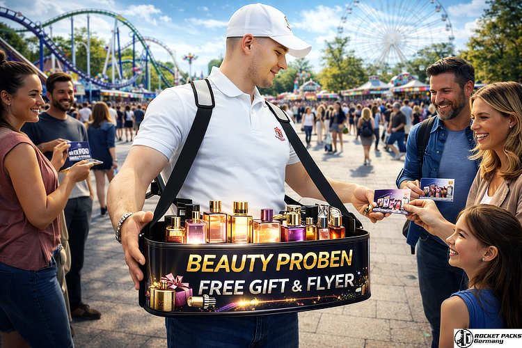 Versatile hawkers tray enabling human-to-human marketing for beverage and popcorn delivery at an Atlanta drive-in cinema event.