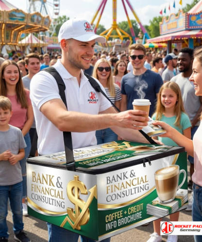 icecream hawker carrying a vendor tray performing food sampling at Toronto waterfront during a music festival creating a mobile shopping experience and real time brand messaging