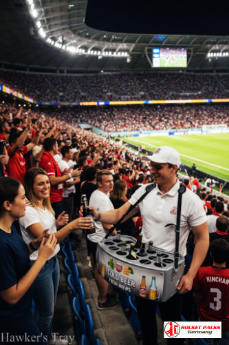 Portable hawker’s tray used for sampling activities at Auckland Harbour during a live beverage company activation.