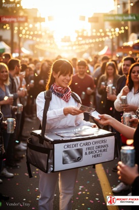 Hawker’s tray used for take-away service at Brisbane Riverfestival with strong marketing action.