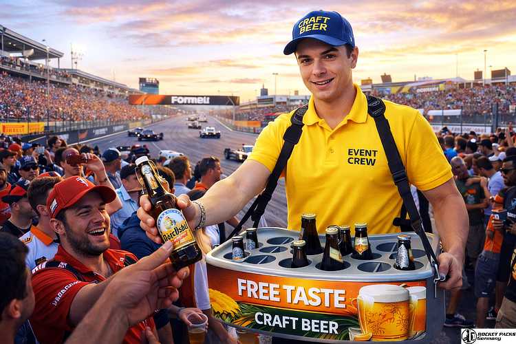 Branded hawking tray for a global beverage company, acting as a success factor for a live campaign at the Hong Kong Rugby Sevens tournament.