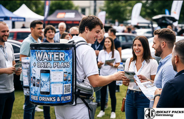 Hawking tray for precise target group activation and energy drink sampling during the Boston Marathon live event management.