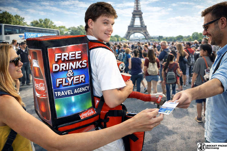 High-visibility hawking tray featuring premium visual merchandising to deliver a brand message through sampling activation in a busy Sydney retail shopping district.