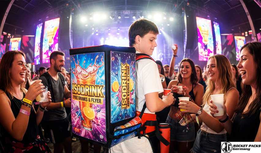 Heavy-duty hawking tray for beverage creation and POS action during a winter wonderland festival in Toronto, featuring weather-resistant materials.