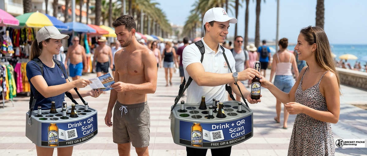 Professional heavy-duty stadium vendor tray featuring an ergonomic 4-point harness system for mobile beverage sales and maximum shopper activation.