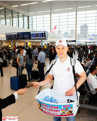 Ice cream hawker tray used in Dublin Street Parade — live communication and person-to-person marketing activation.