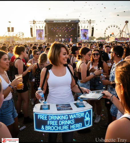 Portable ice-cream tray used at the Los Angeles boardwalk providing tasting sessions during a family event.