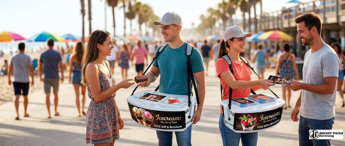In-store sampling tray for premium ice cream tasting at London Harrods, enhancing the shopping experience through elegant visual merchandising and POS tuning.