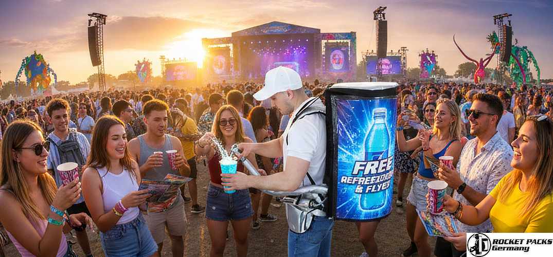 Professional mobile beerman vending solution for high-speed service on the go, maximizing drink consumption at an Edinburgh international rugby match.
