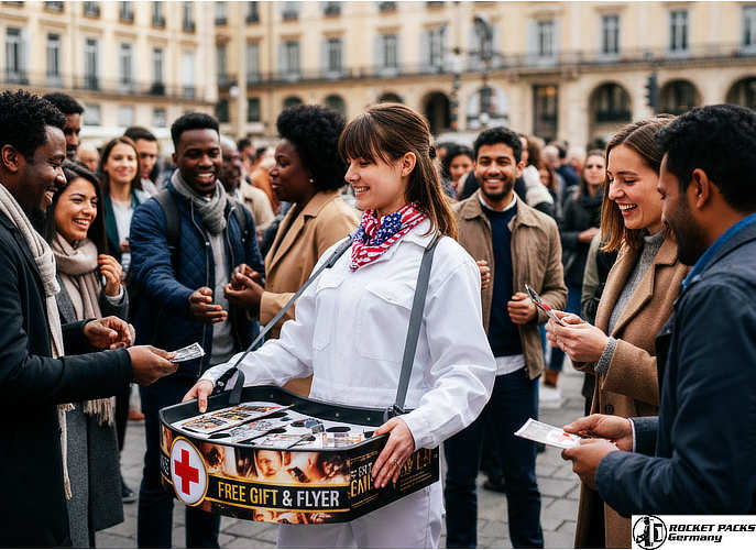 Professional mobile beerman vending solution for high-speed service on the go, maximizing drink consumption at an Edinburgh international rugby match.