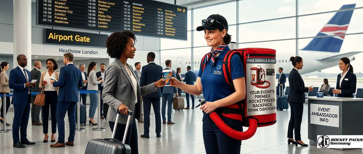 Beverage promotion campaign using a mobile bellytray during a busy shopping center event in Singapore.