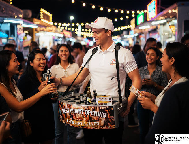 Coffee served from a mobile tray during a traditional Christmas market in Edinburgh.