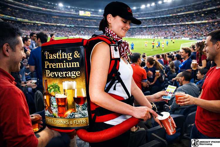 Mobile hawker equipment used for beer tasting during a public event in Manchester.