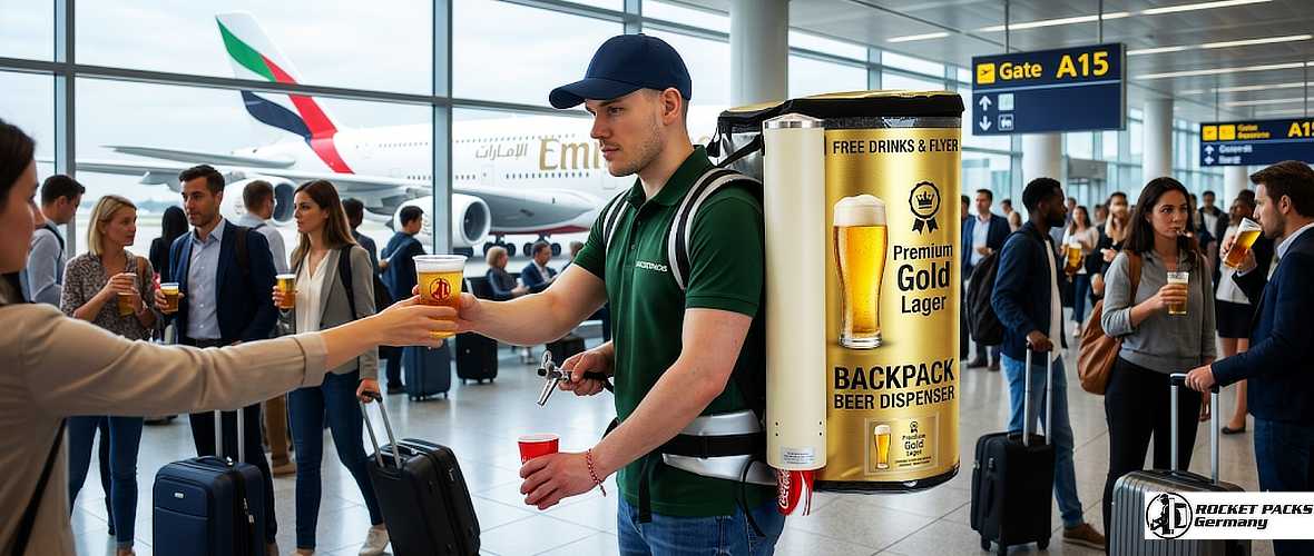 Drinks distributed with a mobile hawker tray during a food and wine festival near Sydney Harbour.