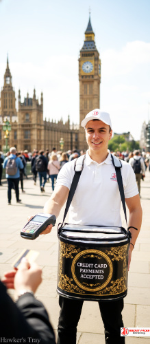 Vancouver open days event using mobile hawker’s tray for promotional sampling and POS uplift experience.