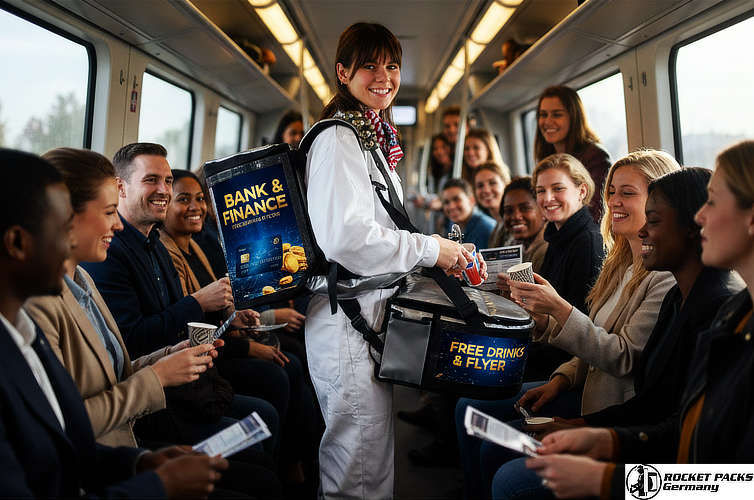 Beer tasting promotion with a hawking tray during a city event in Manchester.