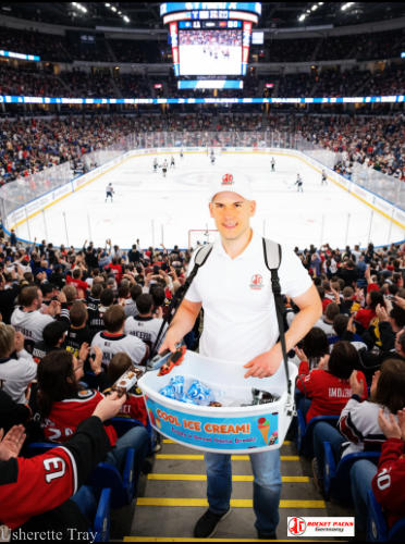 Mobile vendor tray at Manchester Beer & Music Festival — innovative cross-promotion concept uniting beer & ice cream enjoyment.
