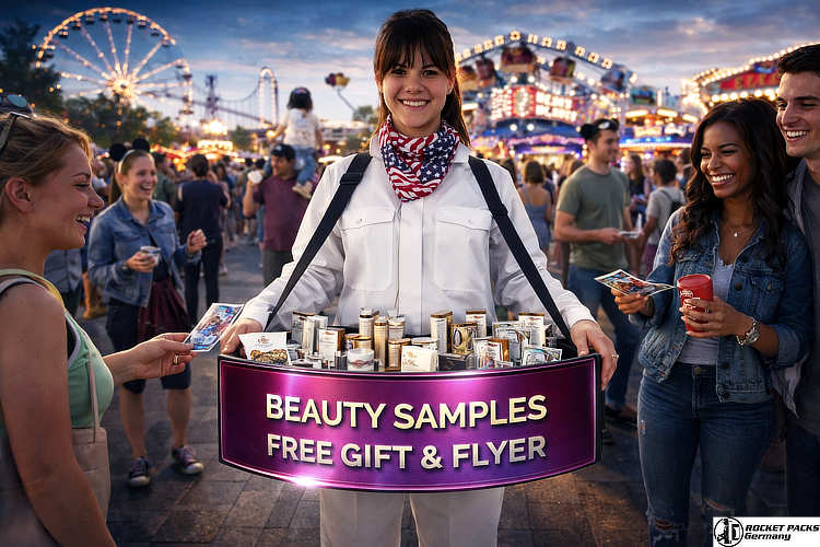 Mobile POS action vending tray for high-impact product presentation and brand appearance at a Dubai international trade fair for food and beverage.