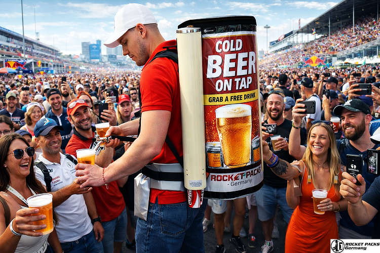 Mobile POS action vending tray for high-impact product presentation and brand appearance at a Dubai international trade fair for food and beverage.