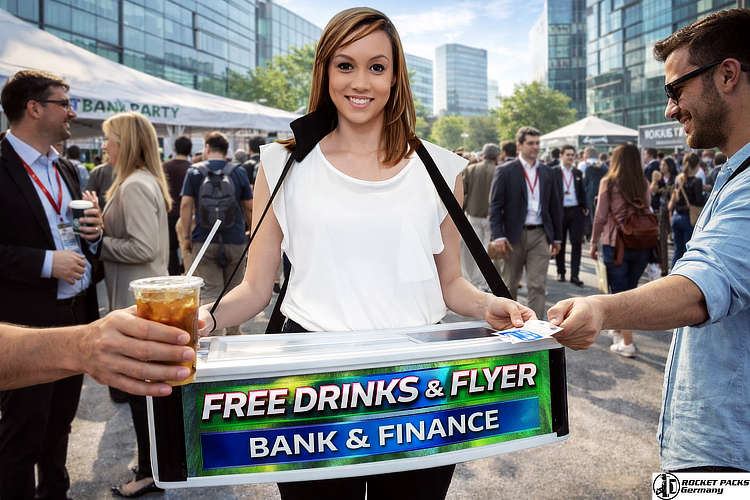 Professional mobile vending solution with integrated mPOS for cashless payment, utilizing a high-capacity vendors tray for rapid audience catering at a Chicago stadium event.