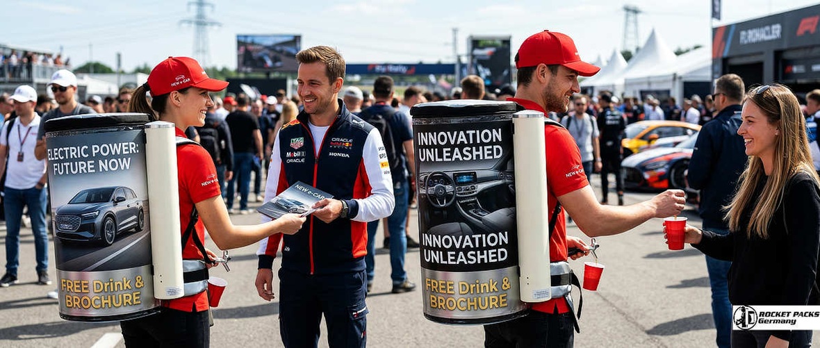 Mobile vending tray for brand activation in New York Times Square, ideal for street teams and experiential marketing campaigns.