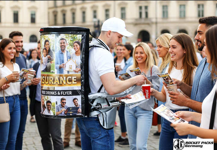 Portable vending tray used for beer sampling during an open air concert in London, demonstrating mobile POS promotion and person-to-person marketing for beverage brands.