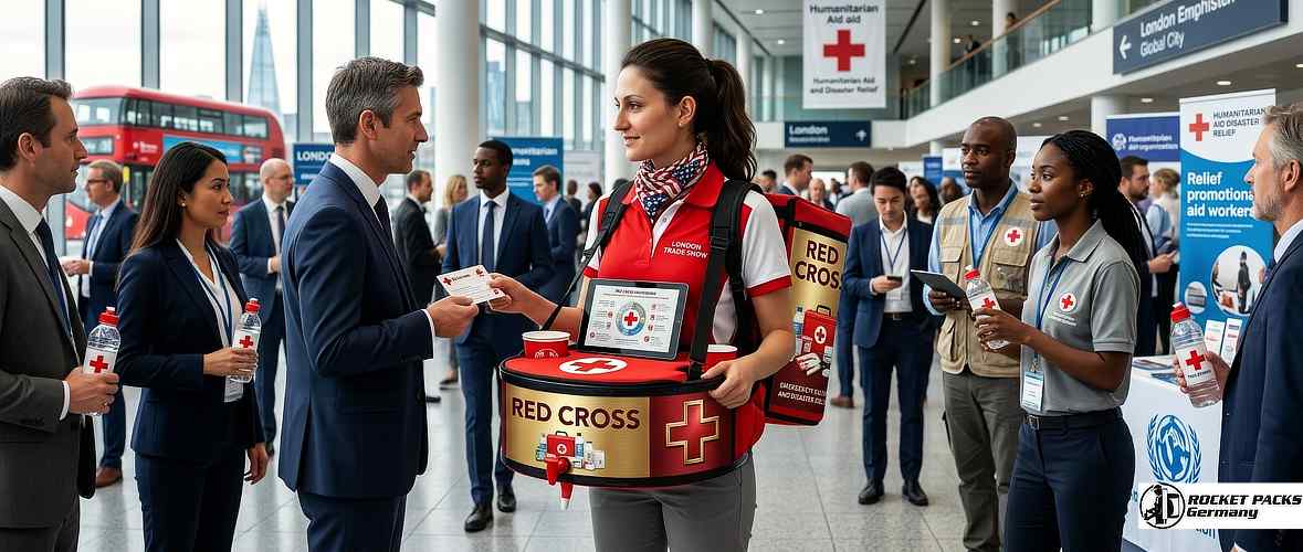 Vendor selling cold drinks with a mobile vendor’s tray during a carnival parade in Miami Beach.