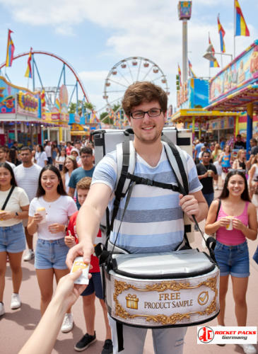 Hawker’s tray vendor at Mardi Gras New Orleans providing cocktail mobile service, carnival event promotion and audience engagement.