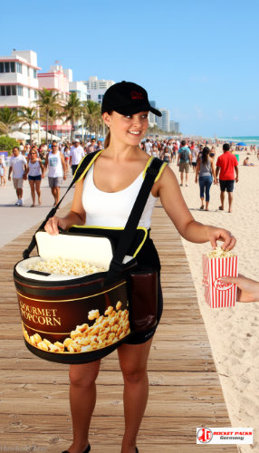 Elegant hawker’s tray used at Dublin Wine Festival for brand presentation and personal beverage promotion in live event catering.