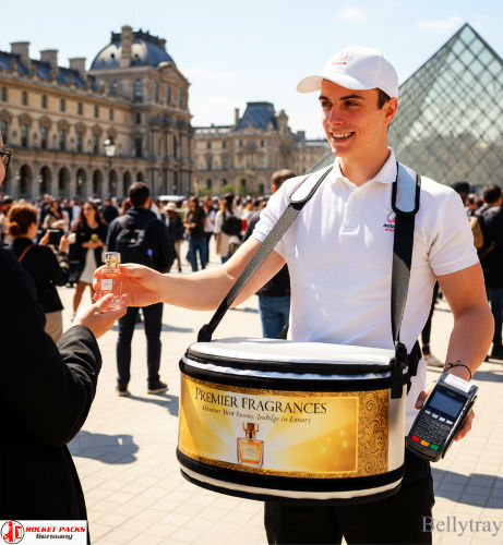 Brisbane carnival bellytray providing on-the-go drink service and live event marketing to engage customers.