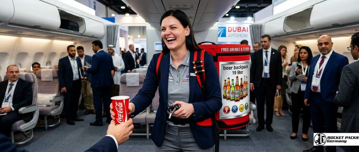 Vendor serving cold drinks from a portable bellytray during a busy open air food festival at the Southbank in London.