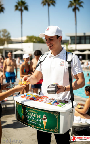 Los Angeles roadshow bellytray providing mobile drink distribution and cross-promotion for beverage brands at live events.